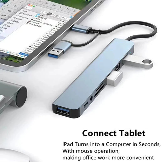 Hub USB-C 8 în 1 – Extindere Porturi și Cititor Carduri