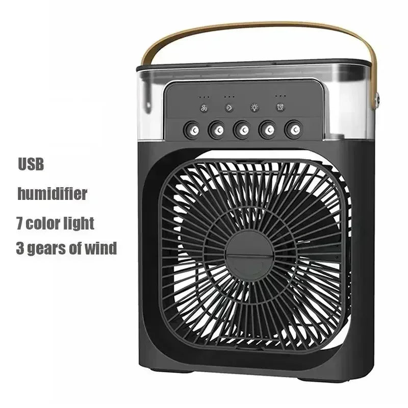 Mini Răcitor de Aer 3 în 1 – Ventilator, Umidificator și Lumină LED
