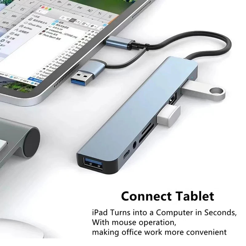 Hub USB-C 8 în 1 – Extindere Porturi și Cititor Carduri