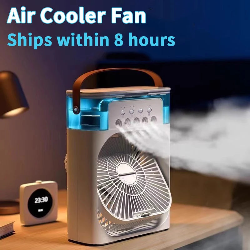 Mini Răcitor de Aer 3 în 1 – Ventilator, Umidificator și Lumină LED