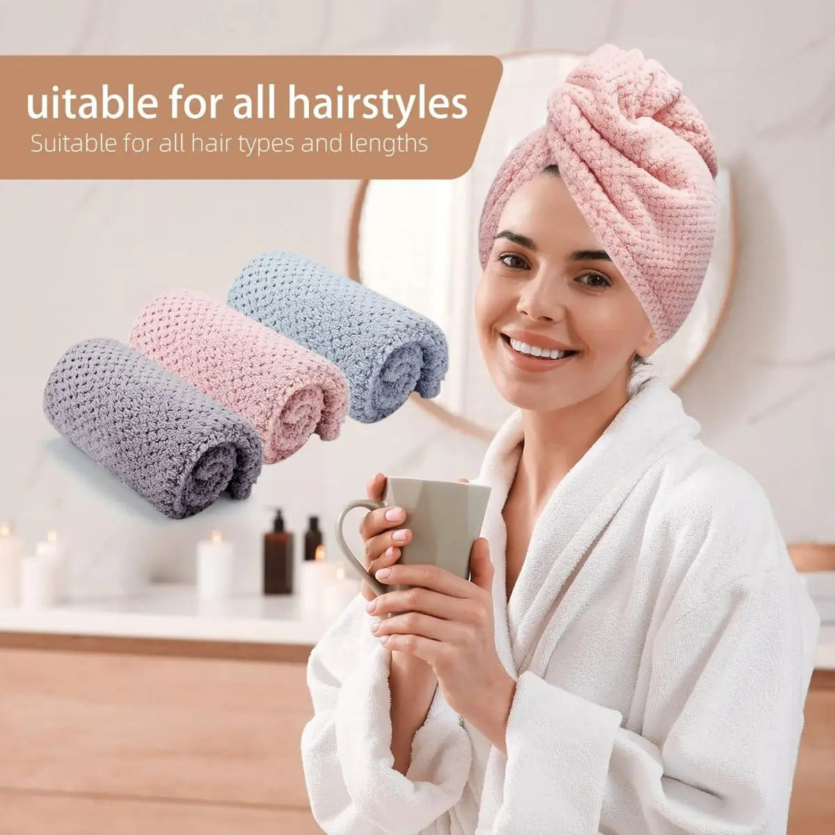 Turban pentru Păr Super Absorbant cu Nasture
