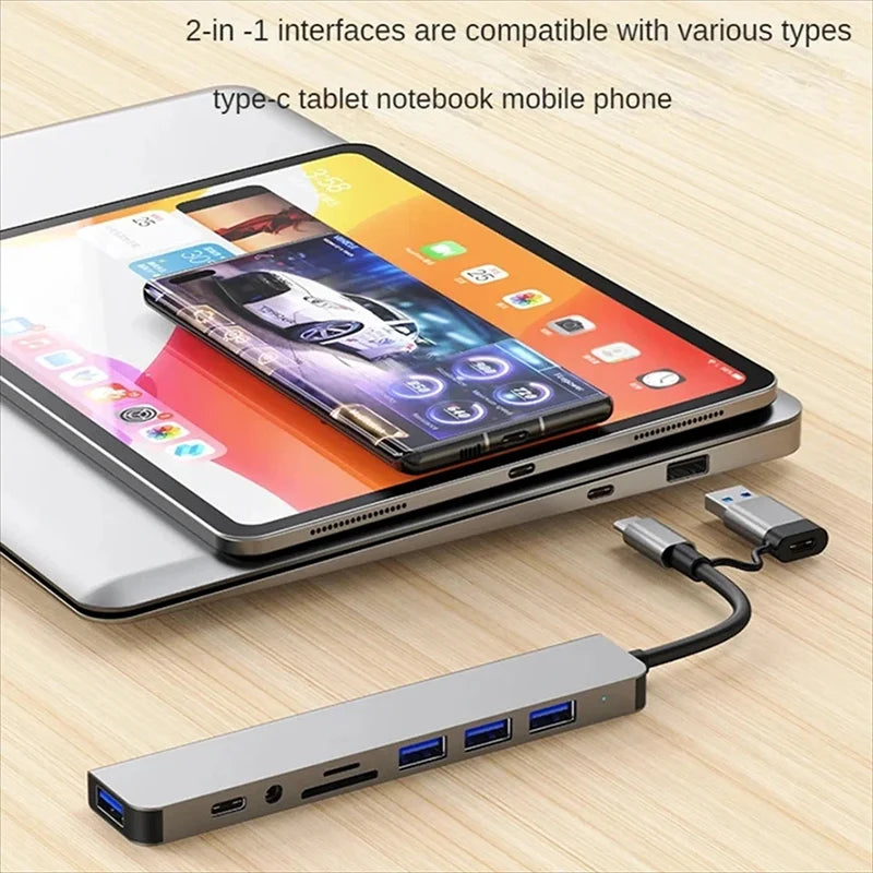 Hub USB-C 8 în 1 – Extindere Porturi și Cititor Carduri