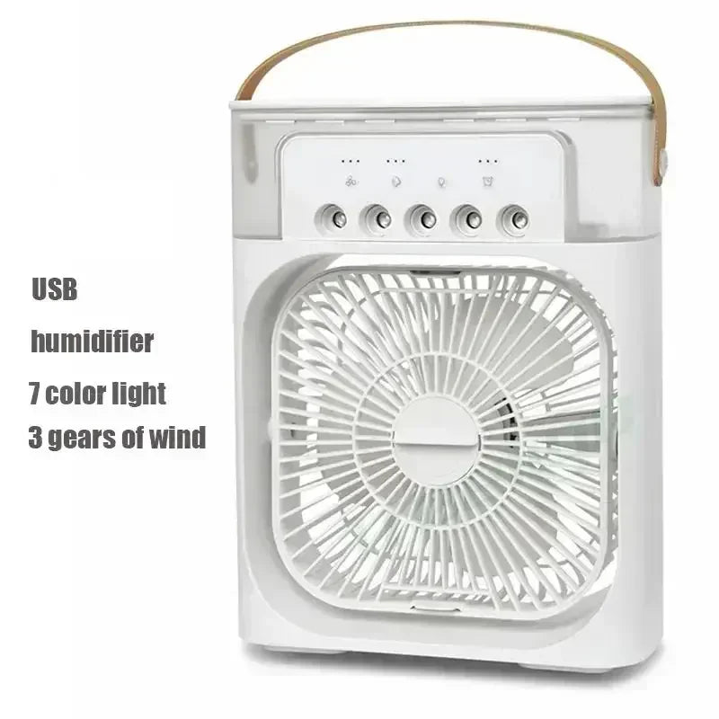 Mini Răcitor de Aer 3 în 1 – Ventilator, Umidificator și Lumină LED