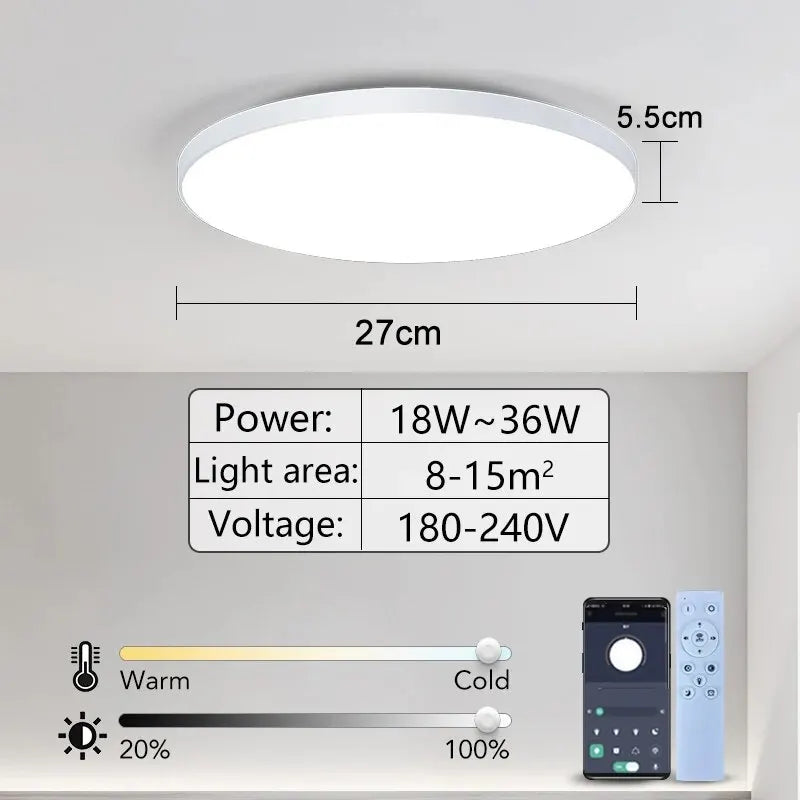 Plafonieră LED Smart 36W/50W – Control prin Aplicație și Telecomandă