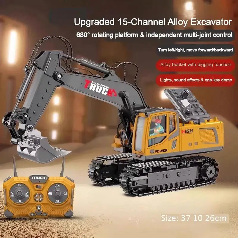 Excavator cu Telecomandă din Aliaj – Lumini și Sunete