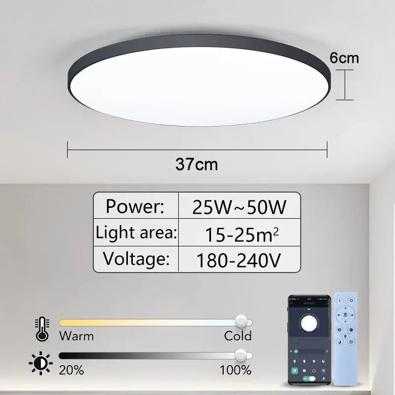 Plafonieră LED Smart 36W/50W – Control prin Aplicație și Telecomandă