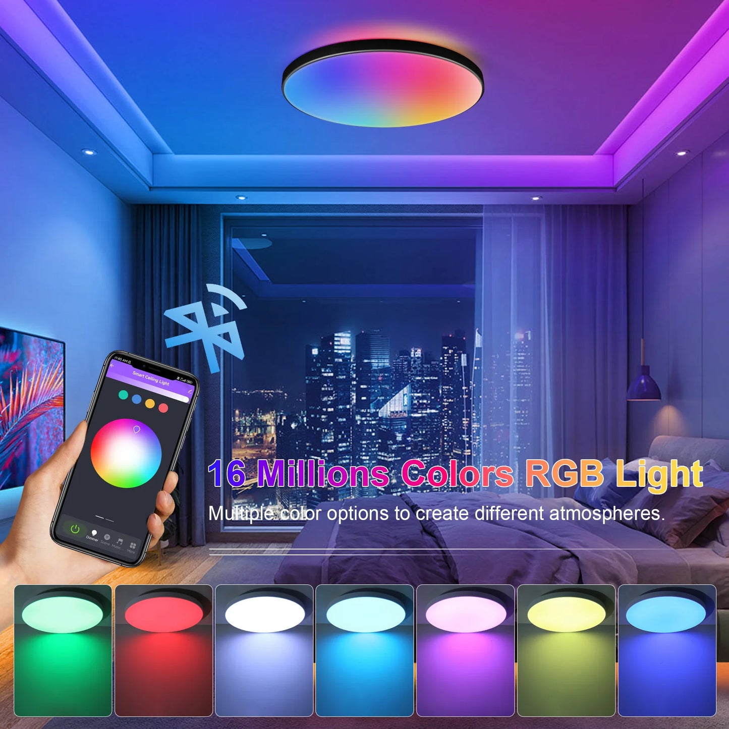 Plafonieră LED Smart RGB – Bluetooth, Telecomandă și Intensitate Reglabilă