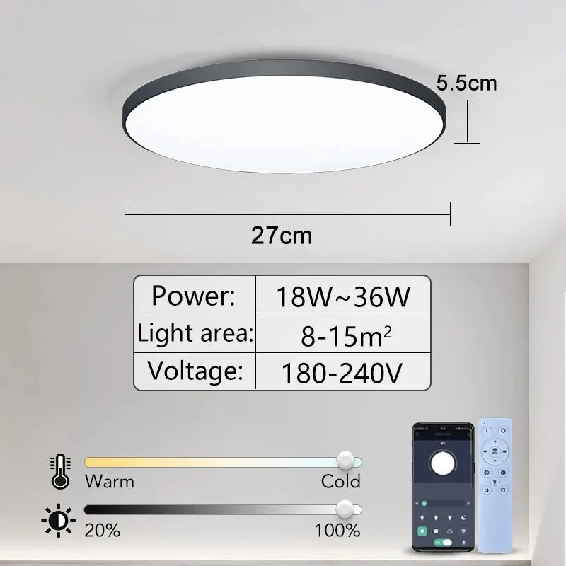 Plafonieră LED Smart 36W/50W – Control prin Aplicație și Telecomandă